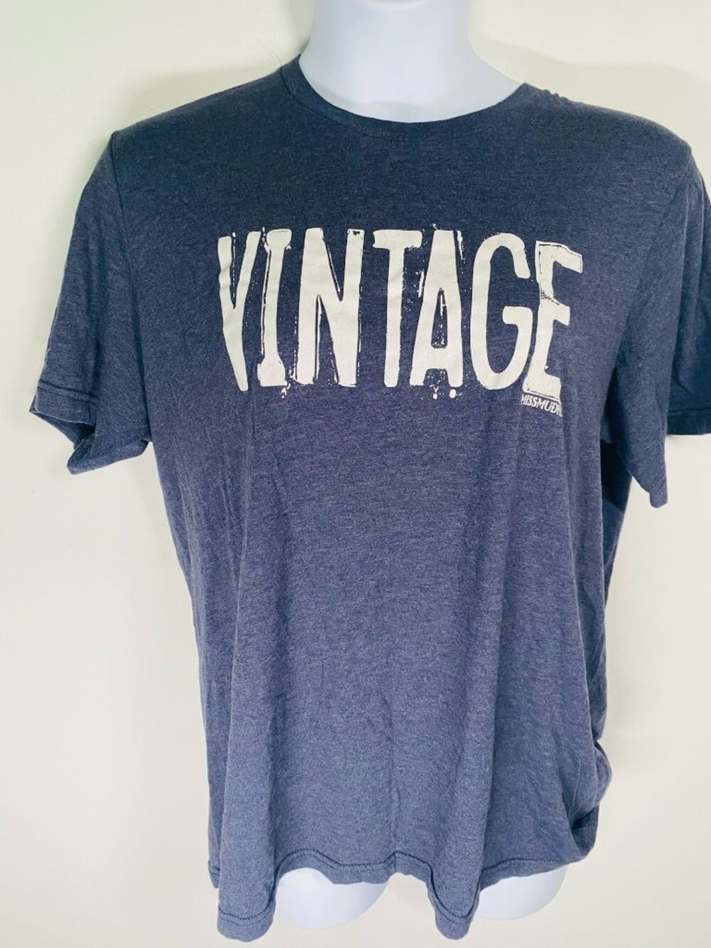 Graphic XL T-Shirt Navy Blue 'Vintage' Crew Neck Short Sleeve Cotton Blend